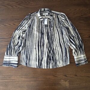 Banana Republic Volume Sleeve Blouse Brush Stroke Blue Women's Sm NWT 582096-28